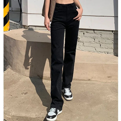Frau Koreanische Hohe Taille Streetwear Gerade Bein Jeans Mädchen Y2k Kleidung Hosen Weibliche Mode Schwarz Baggy Harajuku Denim Hosen