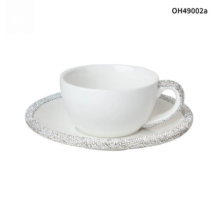 1 Set 210ml Cappuccino Coffee Cup Set Sparkling Rhinestone Ceramic Mugs With Saucer  Afternoon Tea Cup Dessert Plate Tablewar.