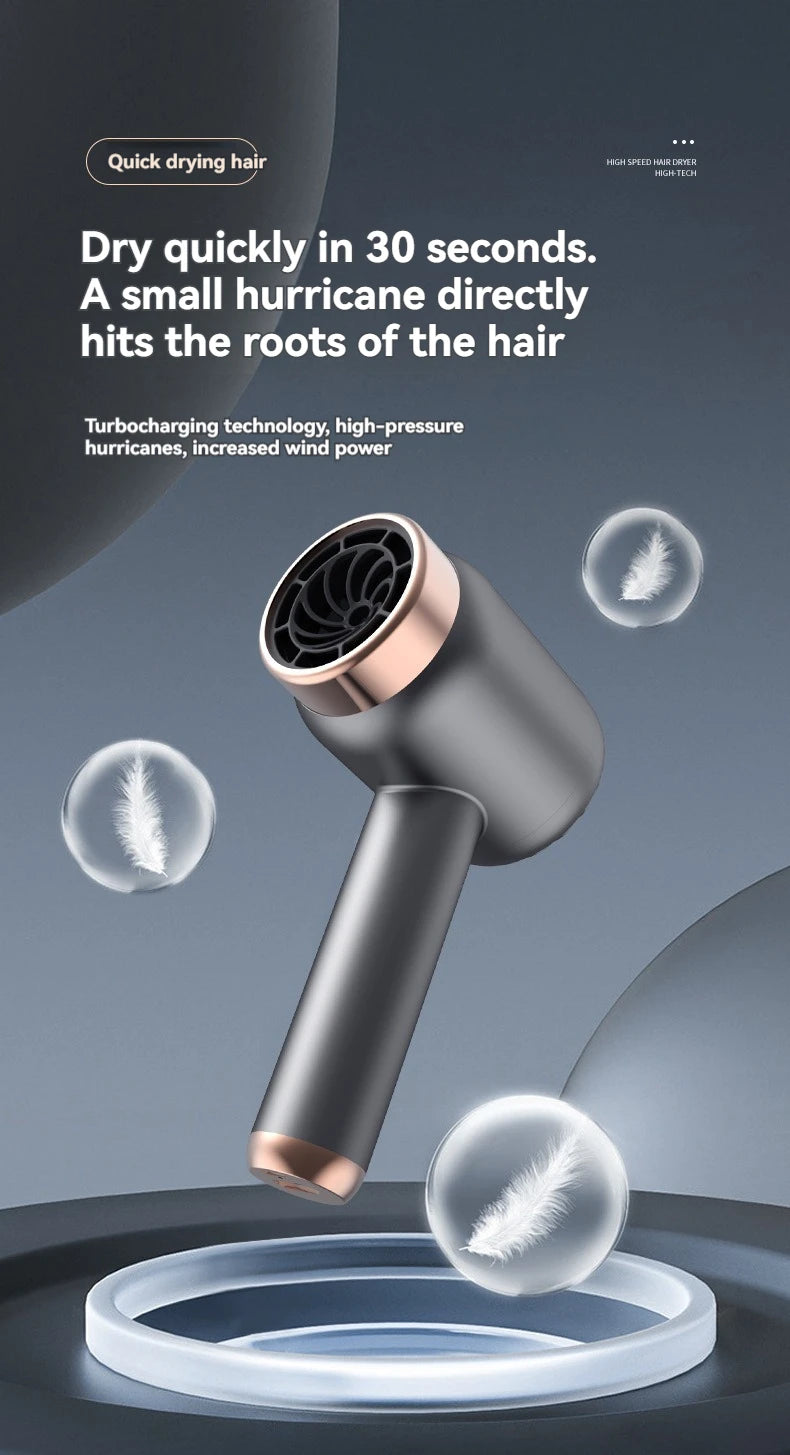Wireless charging hair dryer for household use, high-speed negative ion hair dryer, high-power bladeless hair care, quick drying.