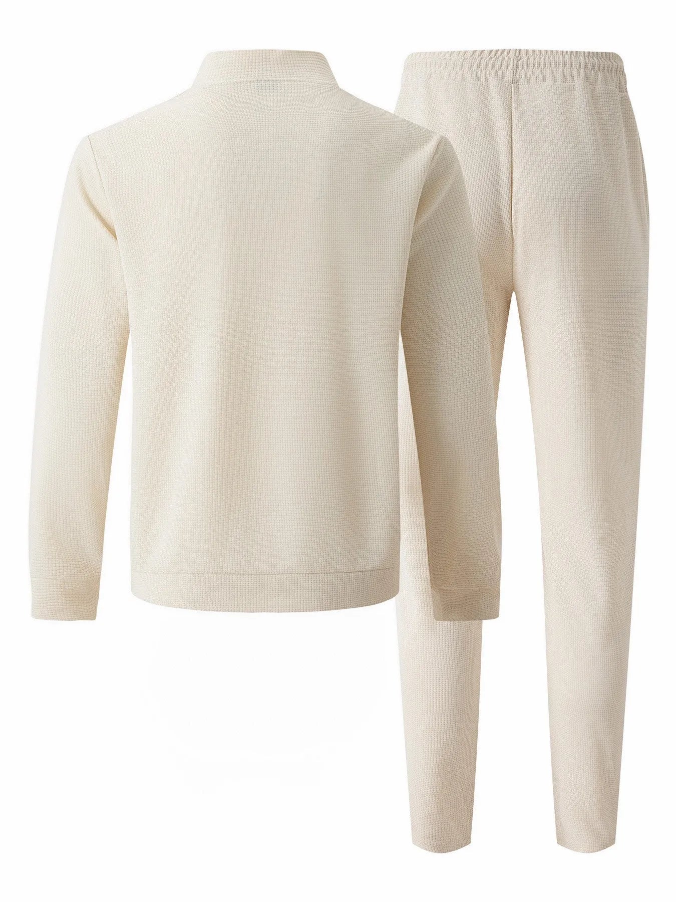 2025 new spring and autumn men stand collar solid color baseball casual Waffle full pants two men's suit men's wear.