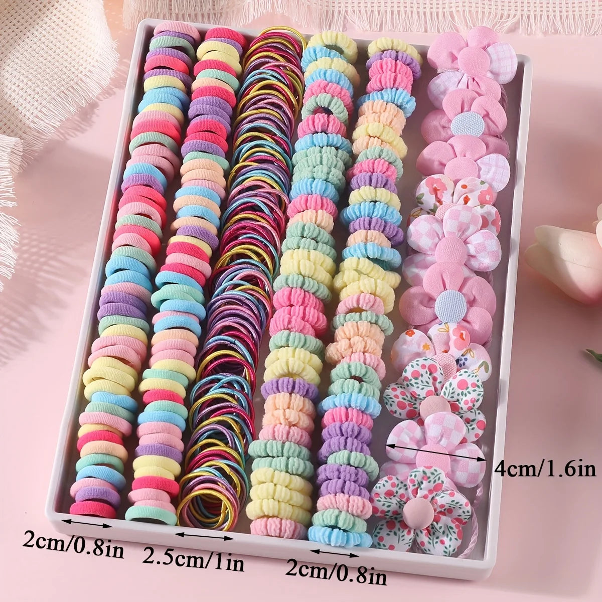 310pcs Hair Accessories Set for Women Colorful Elastic Hair Ties Printed Flowers Hair Bands Girls Sweet Rubber Bands Headbands.