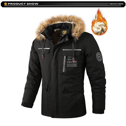 New Winter Men Outwear Fleece Warm Removable Hooded Hiking Jacket Men Outdoor Windproof Casual Fashion Jacket Coat Male Clothing.