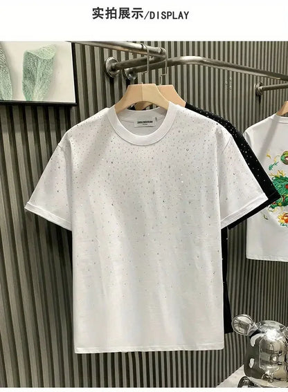 New Luxury Men's T-shirt Hot Diamond Printed Half Sleeve Fashion Round Neck Casual Summer High-end Men Tops T Shirts.