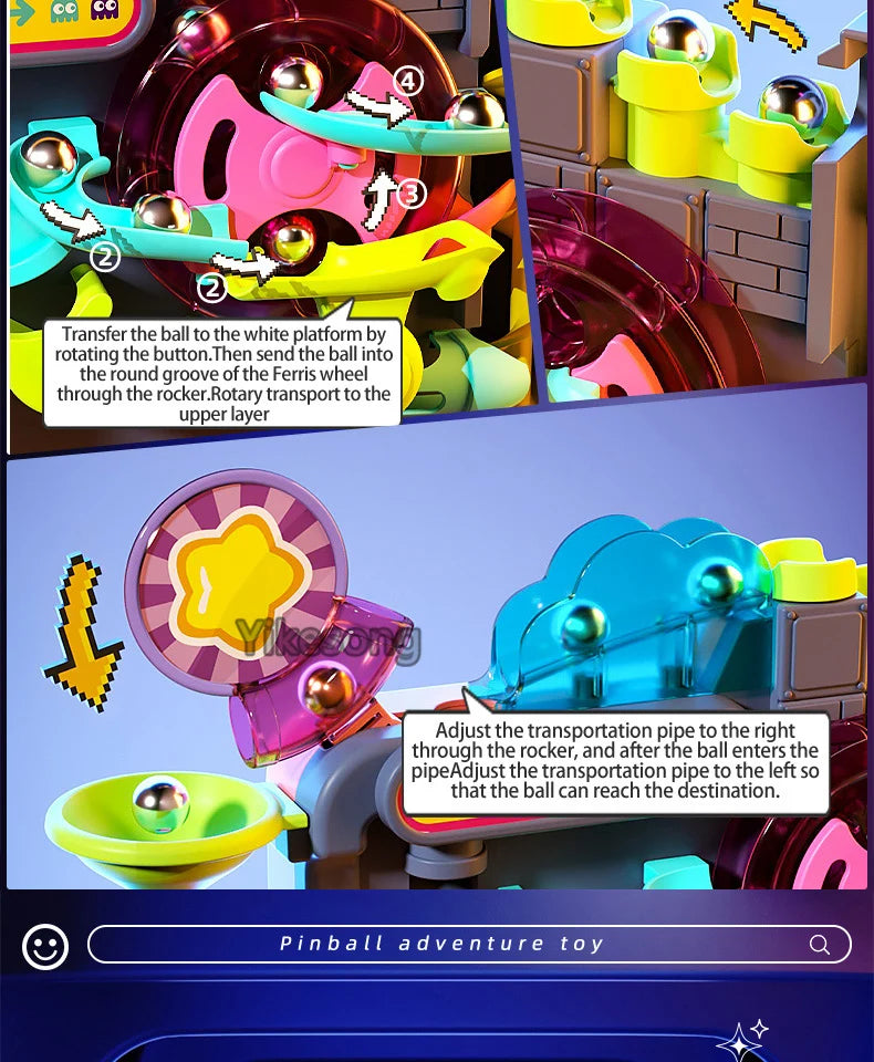 Educational Montessori Toy Multi-Layer Track Adventure Game Rail Rolling Ball Model Interactive Brain for Children Kids.