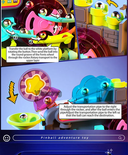 Educational Montessori Toy Multi-Layer Track Adventure Game Rail Rolling Ball Model Interactive Brain for Children Kids.