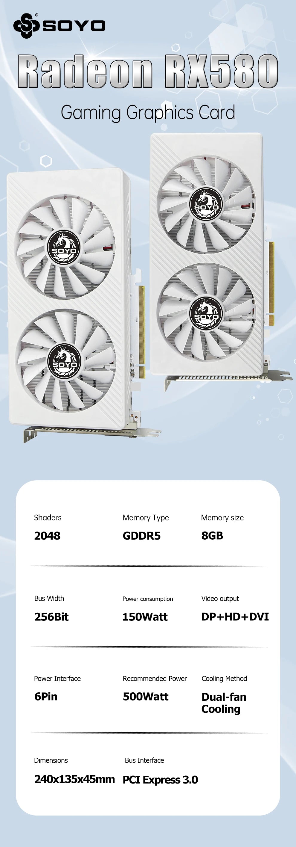 SOYO Graphics Cards Radeon RX580 8G & RX550 4G Video Gaming Card PCIE3.0x16 GPU Desktop Computer Components AMD RX 580 8G.