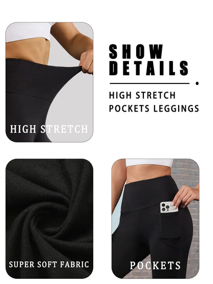 3 Pack Super Soft Leggings with Pockets for Women, High Waisted Tummy Control Workout Yoga Running Pants Leggings.
