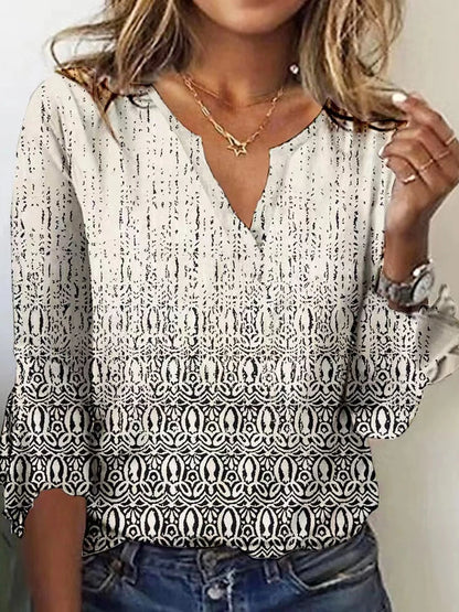 Fashion Woman Shirt Casual Loose Long Sleeve Shirt Feminine Temperament Print Top.