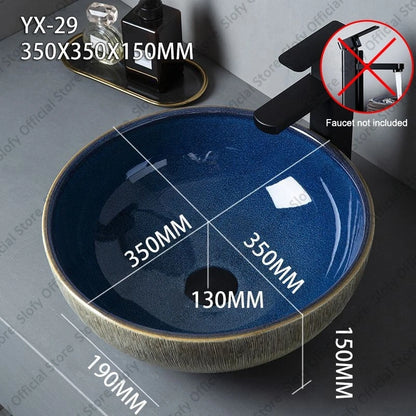 Vintage Elegant Countertop Washbasin Classic Blue Art Hotel Ceramic Basins Sink Multiple Styles Outdoor Balcony Bathroom Sinks