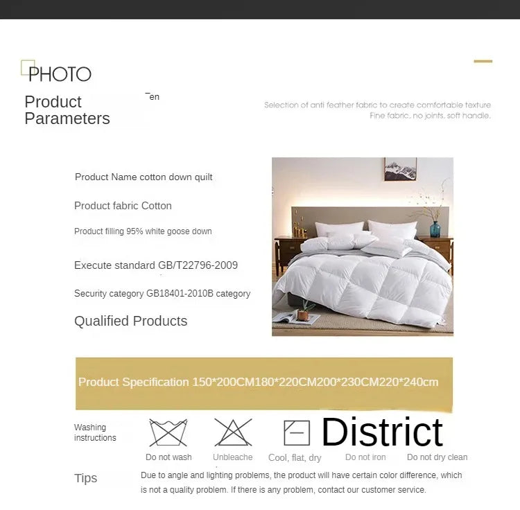 Down duvet 95 white goose down five-star hotel warm double single duvet core goose down duvet.