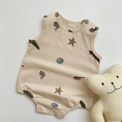 2-teilige Baby-Jungen-Kleidung für Neugeborene, Bodys, Baumwolldruck, ärmellose Säuglingskleidung, Cartoon-Bebes, Kleinkind-Overall, 0–18 Monate.