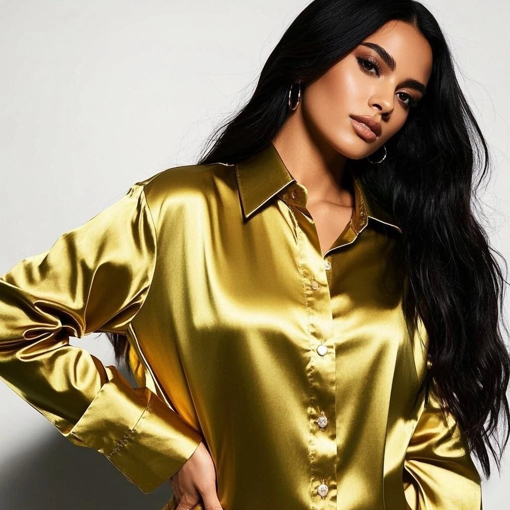 Korean Chic Office Lady's Satin Shirts Matching Elegant Female Blouse 2025 Summer New In Women's Shirts & Blouses Trend Tops.