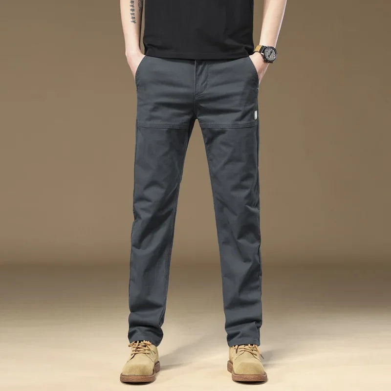 Men's Pants 97% Cotton Thick Business Casual Korean Grey Cargo Trousers Male Large Size 38 40 Brand Clothing Pant.