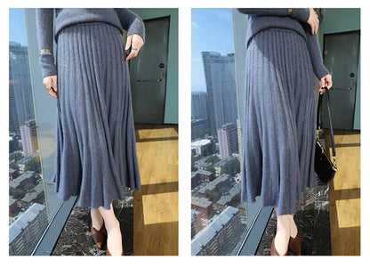 mink cashmere skirt Fashion long dress women A-line skirt autumn winter loose pleated skirt elegant high-waisted skirt ladies.