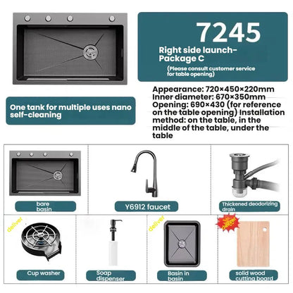 Stainless Steel Kitchen Sink Household Rice Grain Pattern Large Single Slot Wear Resistant Wash Dish Bowl Countertop Basin