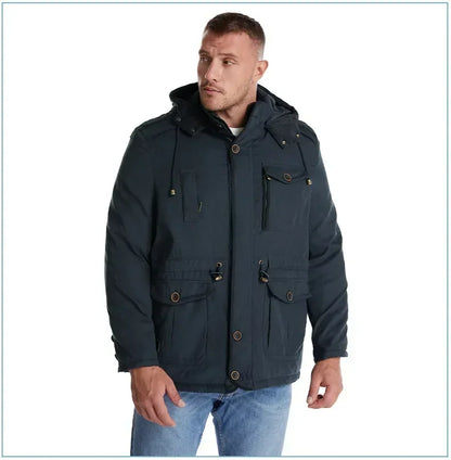 Men's Jacket WINTER USA SIZE Large SIZE Lamb Fleece JACKETS Hooded Cotton Thickened Multi Pocket Casual Mid length Coat