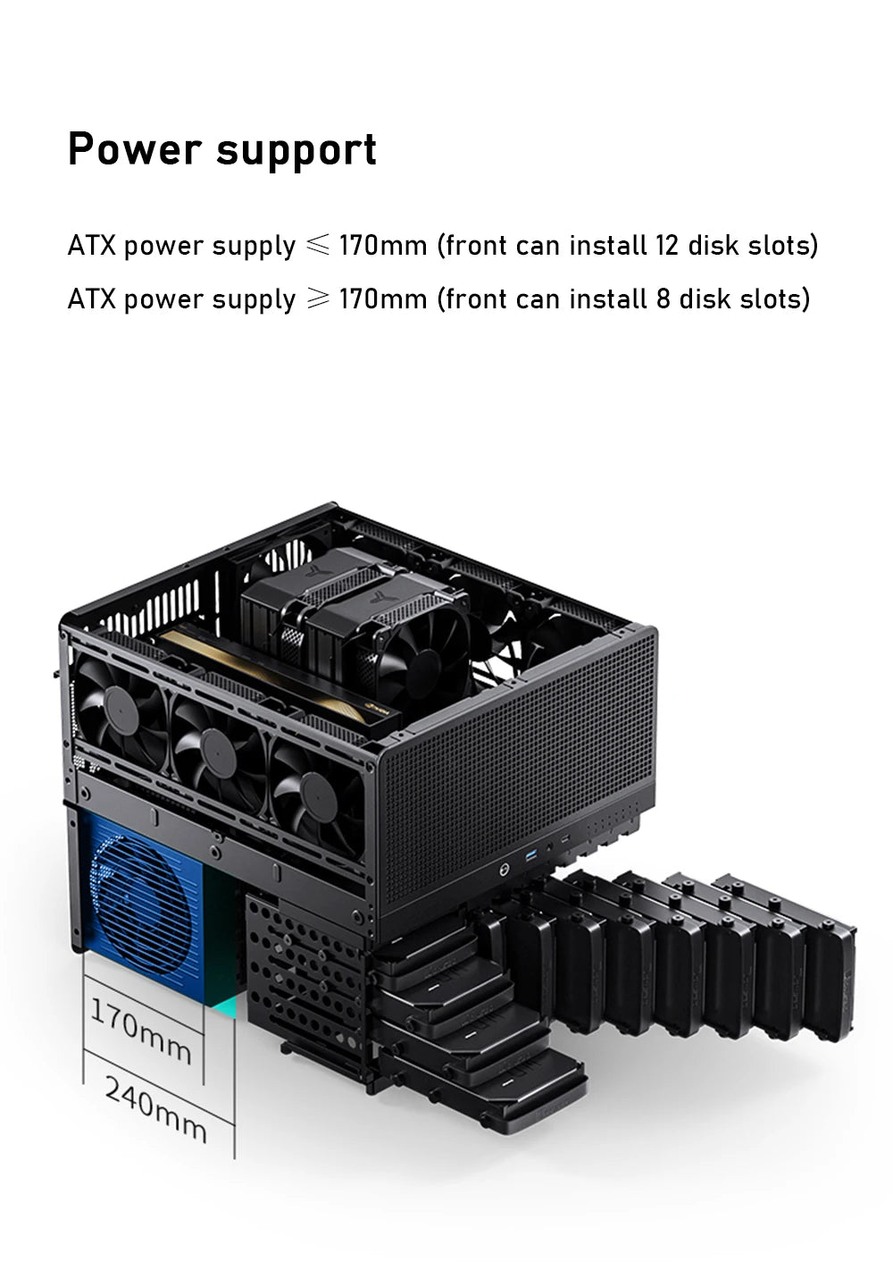 Jonsbo N5 NAS Computer Chassis ITX/M-ATX/ATX/E-ATX PC Case 12+4 Hard Disk Space ATX Power Supply With Fan Aluminum Desktop Case.