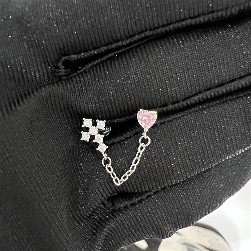 1PCS Cute Pink Zircon 316L Stainless Steel Ear Bone Nail New Fashion Y2K Punk Small Earring for Women Cochlea Jewelry Party Gift