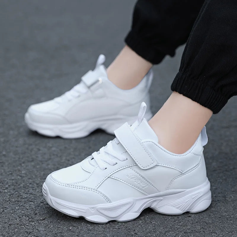 Children Shoes Kids Casual Sneakers Black Pu Leather Sports Shoes for Boy Girls White Shoes School Running Tennis Sneaker.