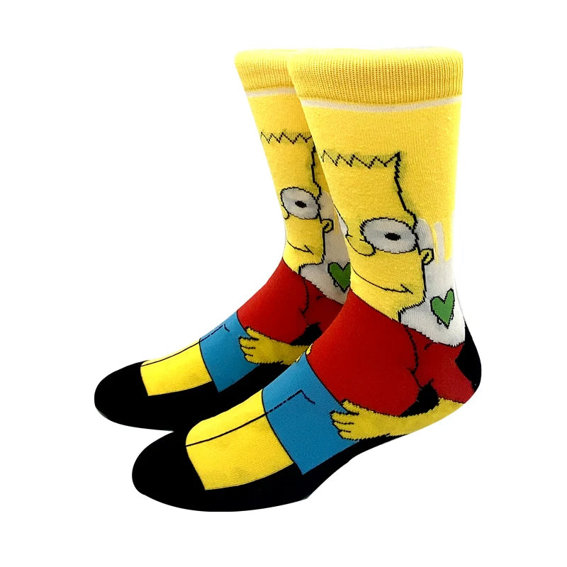 New 1 Pair The Simpsons Harajuku Women Men Socks Cartoon Personality Skateboard Socks Anime Middle Tube Cotton Unisex Socks.