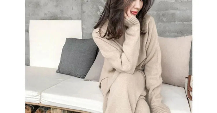 Loribindwood Gestrickte Pullover Breite Bein Hosen Anzug für Frauen Herbst/winter 2022, Neue Koreanische Lose Mode Zwei-stück Set