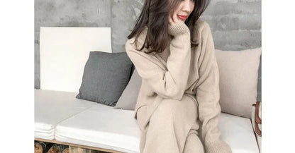 Loribindwood Gestrickte Pullover Breite Bein Hosen Anzug für Frauen Herbst/winter 2022, Neue Koreanische Lose Mode Zwei-stück Set