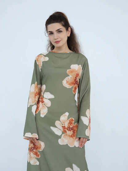Muslim Women Dubai Abaya luxury Flower Print Long Dress Kaftan Ramadan Robe Femme african Maxi dresses Islam Clothing Kebaya.