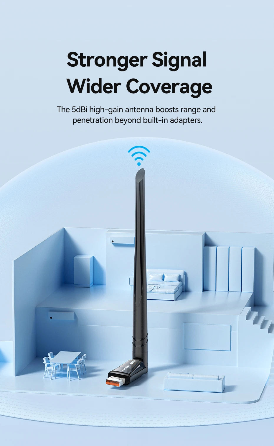 Vention New USB WiFi 6 Adapter 5G/2.4G 600Mbps Wireless WiFi Receiver Antenna Network Card Dongle LAN for Laptop PC Win 10/11.