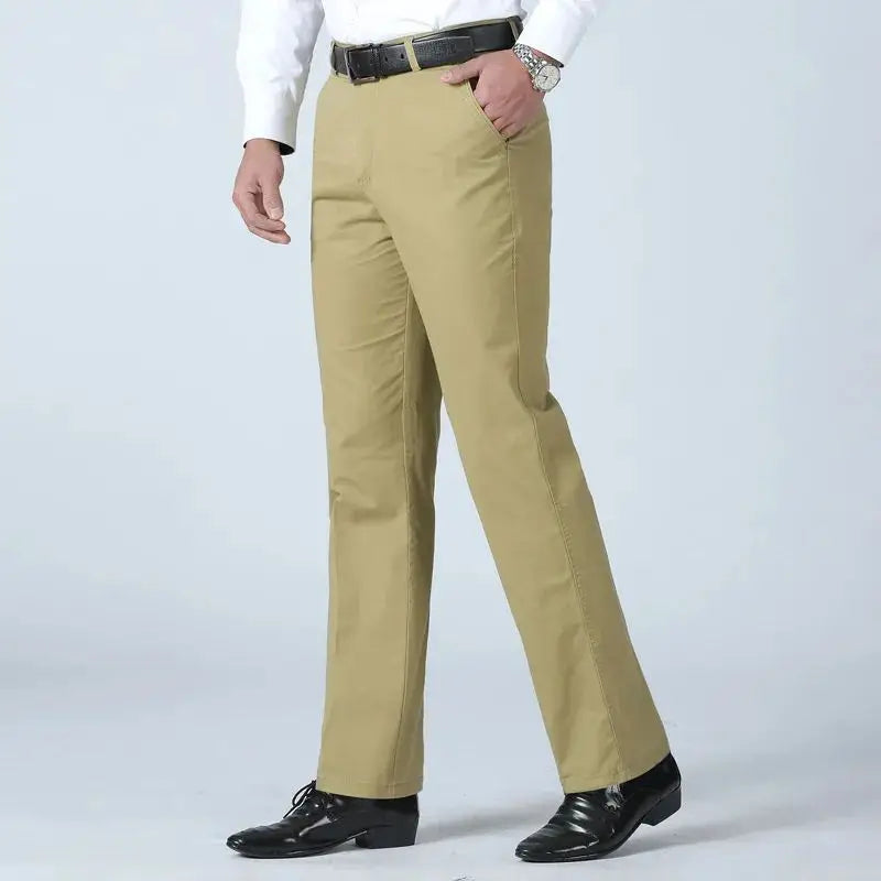 Smart Casual Pure Cotton Anti-Wrinkle High Waist Loose Baggy Straight Thicken Men Spring Autumn Solid Color Mid Casual Pants.