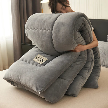 New Milk Velvet Soybean Comforter Grey Winter Keep Warm Duvet Solid Quilt Soft Fleece Thickened Blanket Drop Shippping Full