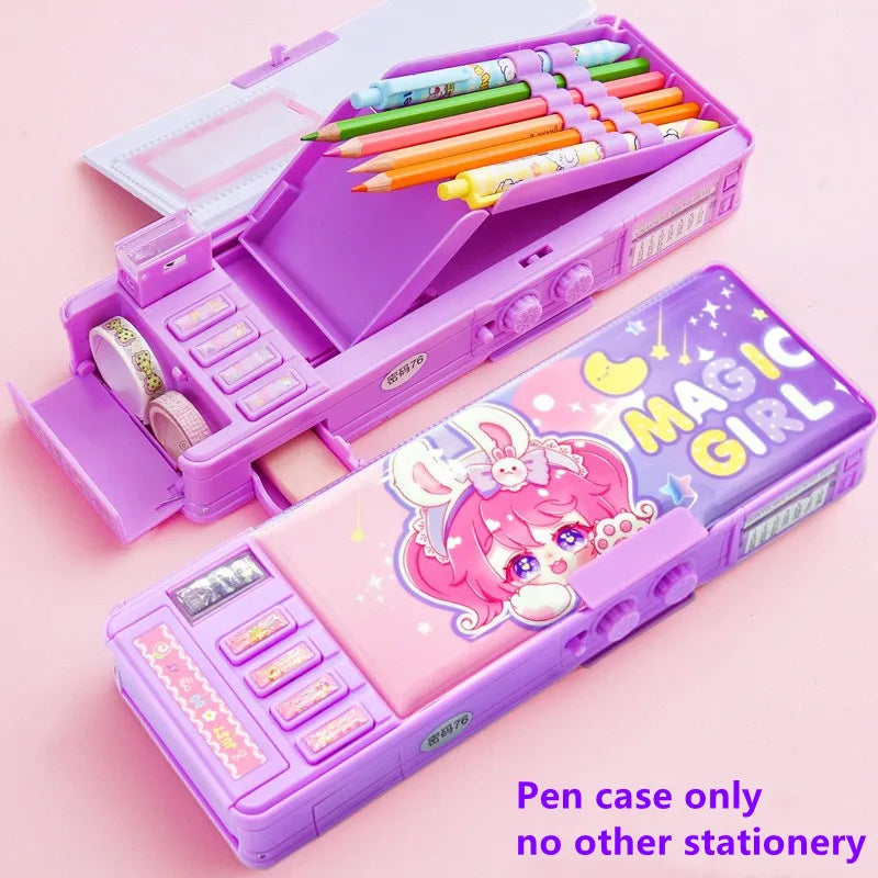 Mechanisches, verformbares, niedliches Federmäppchen mit Stifteinsatz, multifunktionaler Schlüsselschalter, Cartoon-Aufbewahrungsbox für Schule und Schreibwaren aus Kunststoff