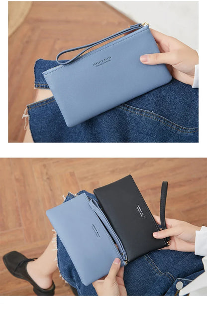 MIYIN Simple and Fashionable Women's Ultra Thin Long Wallet Solid Color PU Leather Zipper Wallet Large Capacity Portable Handbag.