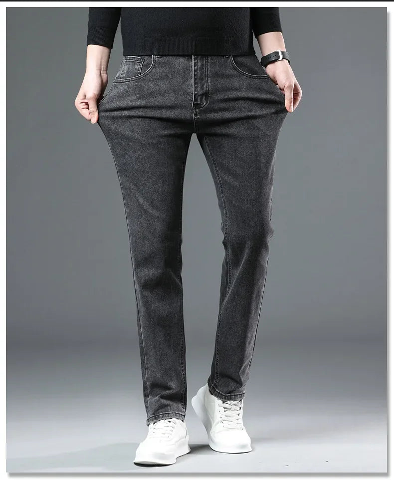Slim Fit Casual Men's Jeans Youth Straight Leg Regular Business Elastic Long Trousers Autumn New Arrival from Mainland China.