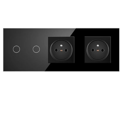 JHJCH Touch Lichtschalter Frankreich Steckdosen USB C Telefon Ladung Kristallglas 1/2/3Gang Wandschalter Doppelsteckdosen Schwarz.