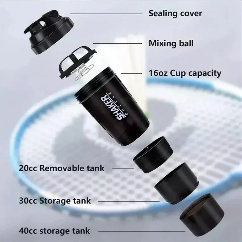 3 Layers Shaker Protein Bottle Powder Shake Cup Large Capacity Water Bottle Mixing Cup Body Building Exercise Mixing Bottle.