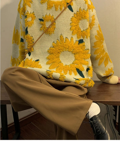 2024 Sweater Winter Sunflower Warm Sweaters  Fashion Male O-Neck Pullovers Sweater Men Loose Casual Sweater Thick Knitted Unisex.