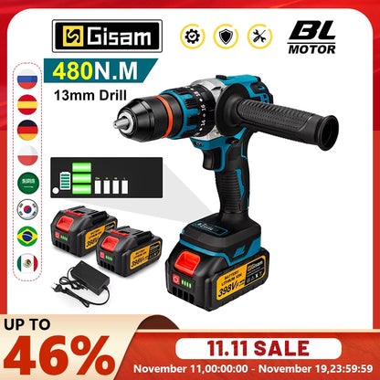 13 mm 480 N.M bürstenloser elektrischer Schlagbohrschrauber Akku-Bohrschrauber Elektroschrauber DIY-Treiber Elektrowerkzeug für Makita 18 V Akku-Pin