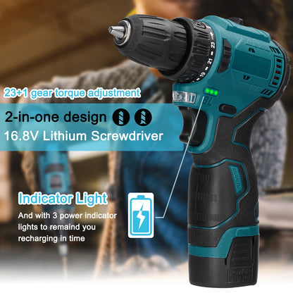 2in1 Akku-Elektroschrauber Bohrer Bürstenloser Motor 45/55 Nm Drehmoment Stufenlose Geschwindigkeitsregelung Hand-Lithium-Treiber-Bohrmaschine