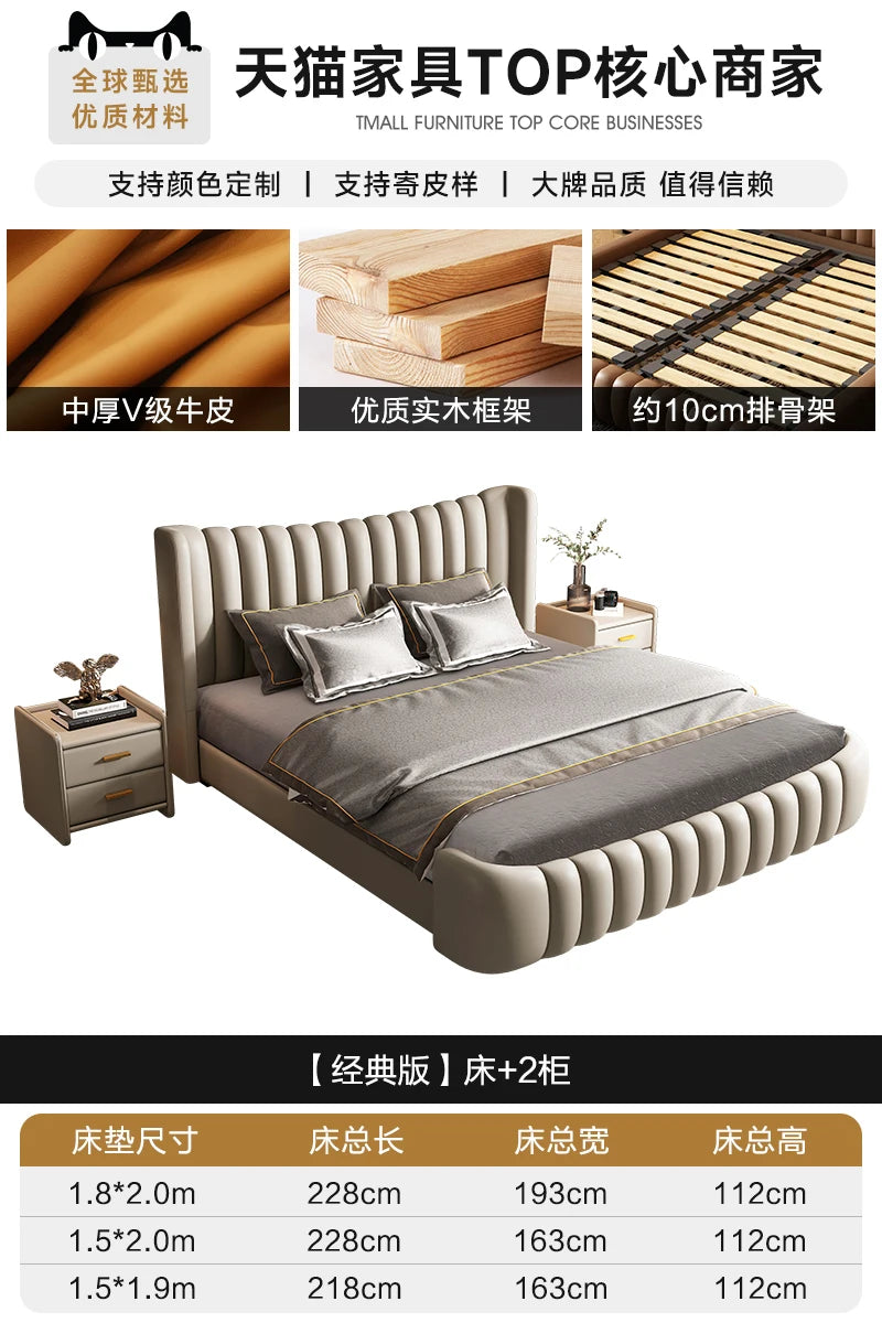 Hohes Kopfteil, Doppelbettgestell, schlichtes Holz, elegantes Queen-Size-Bett, Einzelbettgestell, Nachttische, Aufbewahrung, Cama Moderno Lujo-Möbel