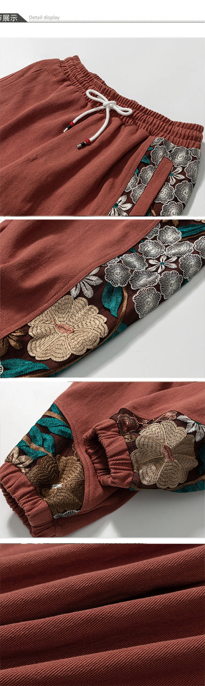 Fashion Casual Pants Men's Clothing Cotton Japanese Samurai Embroidery Patchwork Harem Trousers Oversized Harajuku Joggers Male.