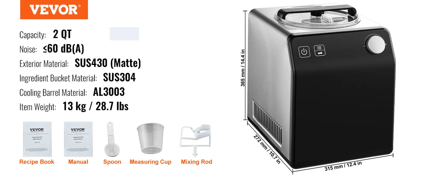 SucceBuy Upright Automatic Ice Cream Maker with Built-in Compressor 2 Quart No Pre-freezing Fruit Yogurt Machine 4 Modes.