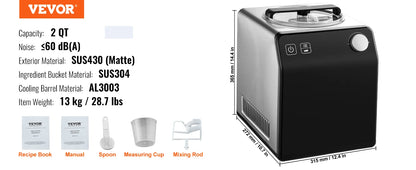 SucceBuy Upright Automatic Ice Cream Maker with Built-in Compressor 2 Quart No Pre-freezing Fruit Yogurt Machine 4 Modes.