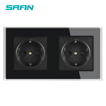 SRAN Eu-Steckdosen 220 V 16 A 82 x 82 mm Glas-Doppel-Dreifach-Wandstecker Russland Spanien Eingebautes Heimbüro