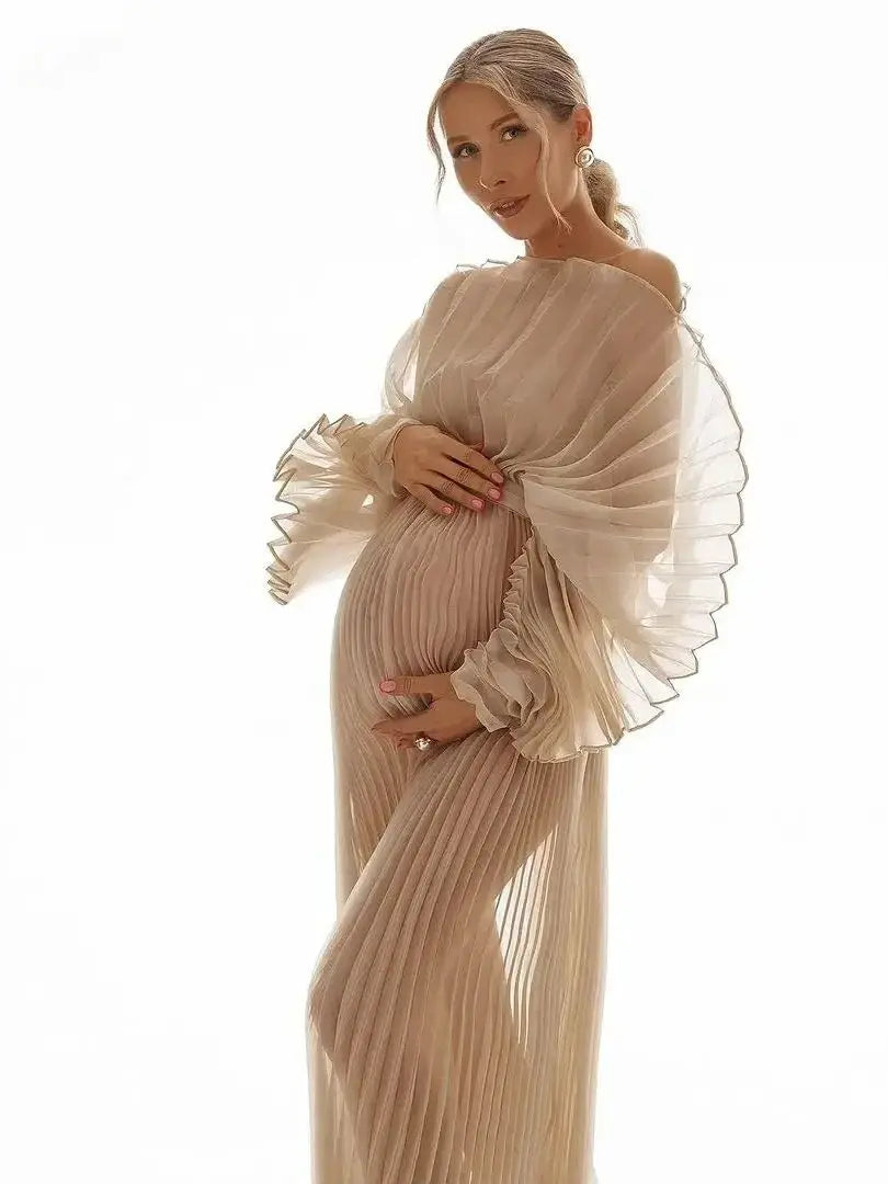 2025, modische, durchsichtige, plissierte Organza-Umstandskleider für Fotoshootings, langes Kleid für Umstandsshooting, Babyparty-Kleider YEWEN.