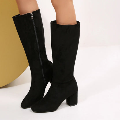 Women Boots Autumn Winter Elastic Slimming Knee-High Boots Fashion Pointed Toe Thick Heel Shoes Woman Side Zipper Casual Botas
