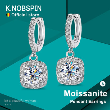 KNOBSPIN D Color Moissanite Earring 925 Sterling Sliver Plated with White Gold Earring for Women Wedding Engagement Fine Jewelry.
