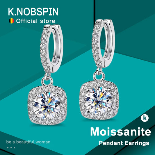 KNOBSPIN D Color Moissanite Earring 925 Sterling Sliver Plated with White Gold Earring for Women Wedding Engagement Fine Jewelry.