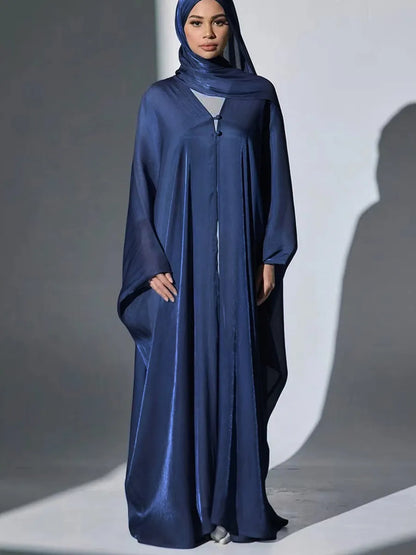 Women Eid Türkiye Dubai Solid Pleated Luxury Muslim Fashion Kimono Cardigan Long Dress Kaftan Robe Femme Islam Clothing Kebaya.