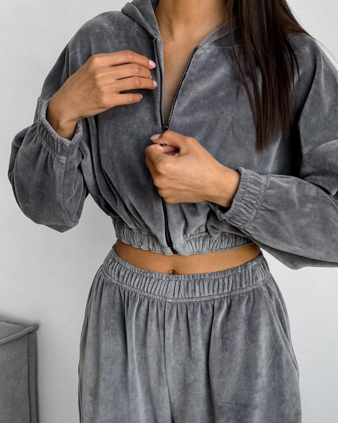 Fall Winter Women's Fashion Hooded Stand Collar Sweatshirt Set Casual Loose Fit Two Piece Streetwear Lounge Gym Ourdoor Outfit.