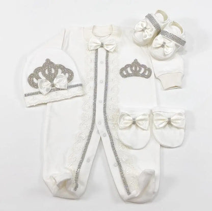 Dollbling Newborn Set Baby's Sets Rhinestone Crown 0-3 Months Hat+Bodysuits+Gloves+Shoes 4 Parts Boy Girl Jumpsuit Clothing